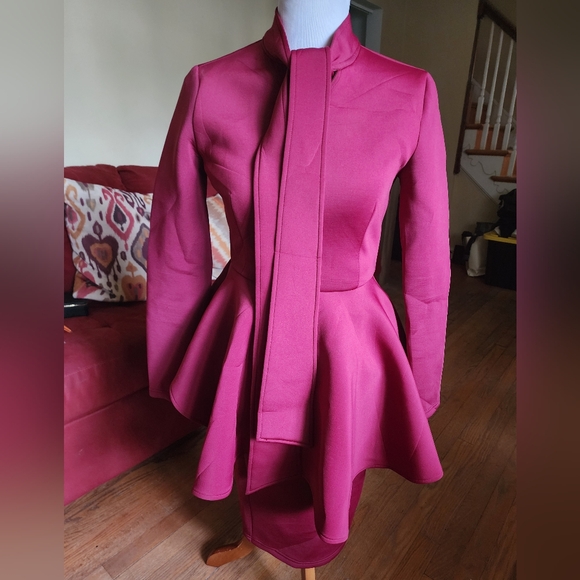 Eien Chic Burgundy Long Sleeve Dress with Statement Bow - Picture 3 of 6